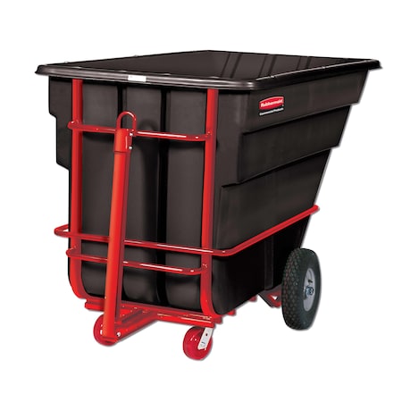 Rubbermaid Commercial Rotomolded Towable Tilt Truck, Rectangular, Plastic, 1.5 cu yd, 2,100-lb Capacity, Black/Red FG102641BLA